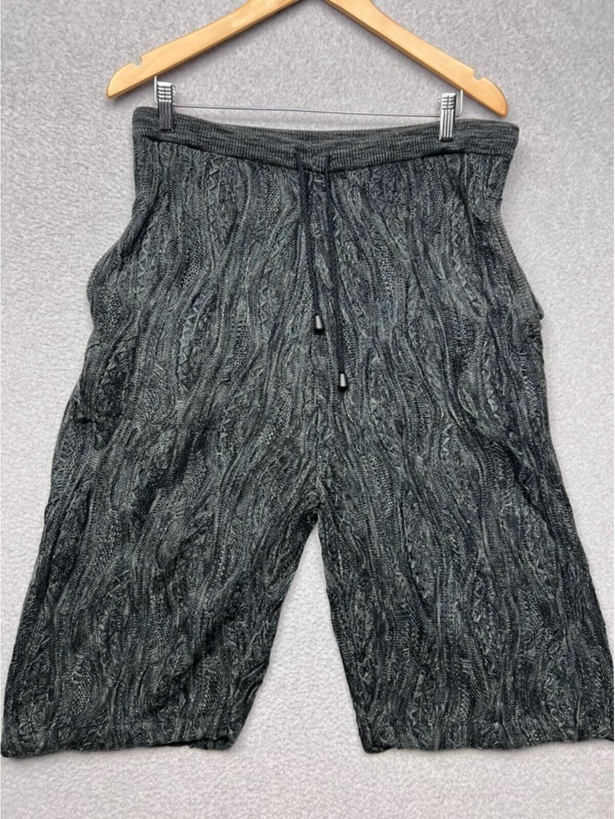Vintage Boom-X 3d Textured Knit Shorts Mens Gray 36in/ L Hiphop 90s Y2k Baggy
